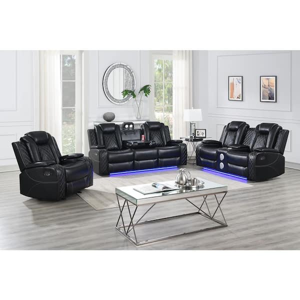 New Classic Furniture Orion II 3-Piece Black Faux Leather Manual Living Room Set