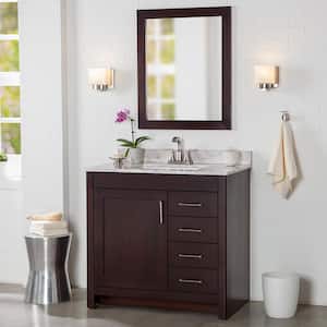 Westcourt 37 in. W x 22 in. D Bath Vanity in Chocolate with Stone Effect Vanity Top in Winter Mist with White Sink