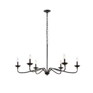 6-Light Black Metal Farmhouse Linear Chandelier with No Bulb Included for Living Room, Bedroom & Dining Room