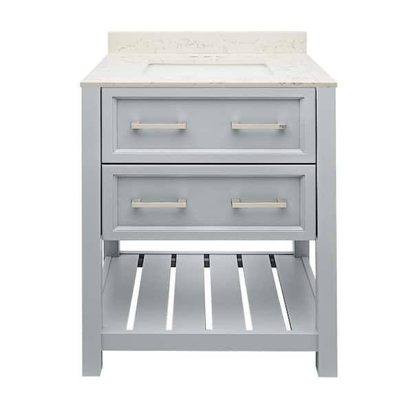 Ella Tremblant 25 in. W x 19 in. D x 36 in. H Bath Vanity in Gray with Quartz Stone Lyra White Top