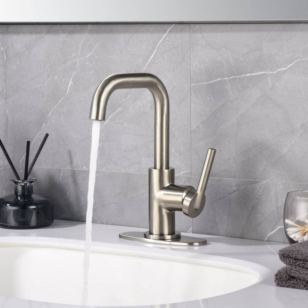 Brushed Nickel Single-Handle Bathroom Faucet with Drain Assembly