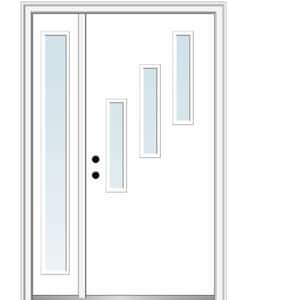 Davina 50 in. x 80 in. Right-Hand Inswing 3-Lite Clear Low-E Primed Fiberglass Prehung Front Door on 4-9/16 in. Frame