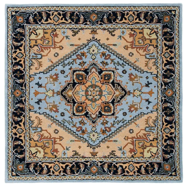 SAFAVIEH Heritage Blue/Light Brown 4 ft. x 4 ft. Border Floral Medallion Square Area Rug