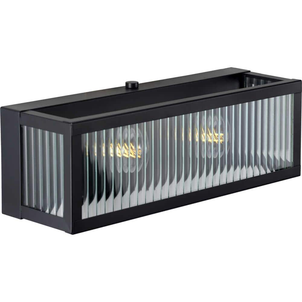 Matte Black Ribbed Glass 2-Light Bathroom Vanity Fixture