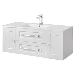 Milano 48 in. x 20 in. H x 18 in. D 2 Single Sink Wall Mounted Vanity in White with Rectangular White Basin