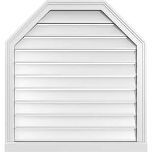 30" x 32" Octagonal Top Surface Mount PVC Gable Vent: Functional with Brickmould Sill Frame