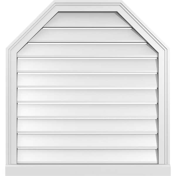 Ekena Millwork 30" x 32" Octagonal Top Surface Mount PVC Gable Vent: Functional with Brickmould Sill Frame