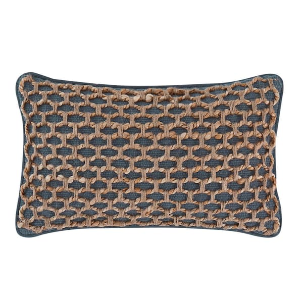 Boho Living Jada Geometric Indigo 12 in. x 20 in. Braided Jute Decorative Throw Pillow