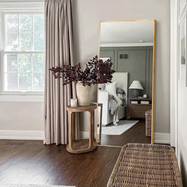 Sxiawe 22 in. W x 65.1 in. H Oversized Gold Metal Frame Modern Classic Full Length Floor Standing Mirror