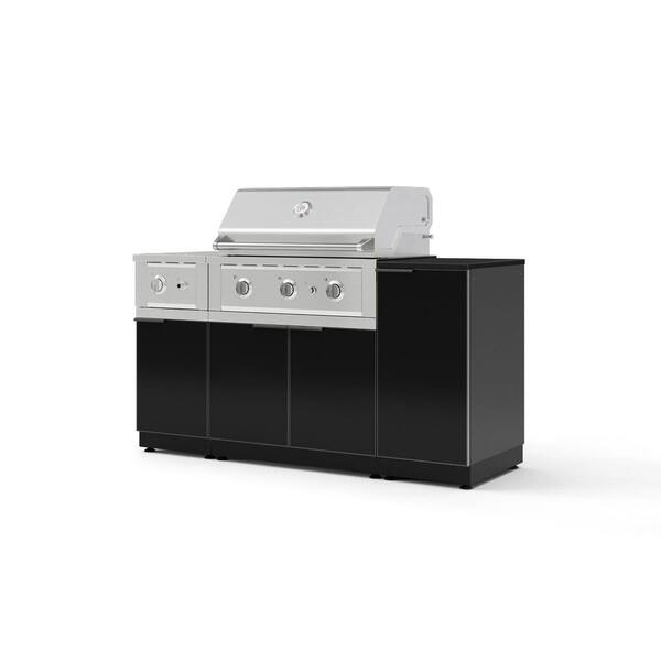 Outdoor Kitchen 6-Piece 3-Burners Natural Gas Grill Island in Black w/33" Performance Grill & Dekton Sirus-Countertop