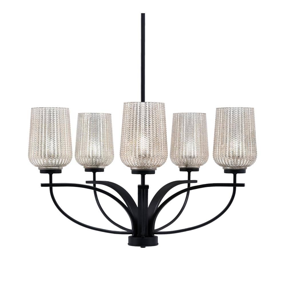 Olympia 5-Light Matte Black Round Chandelier with 5 in. Silver Textured ...