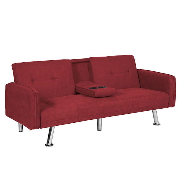mieres Mid-Century Modern 72.4 in. Width Red Solid Linen Fabric Upholstered Twin Size Convertible Sofa Bed