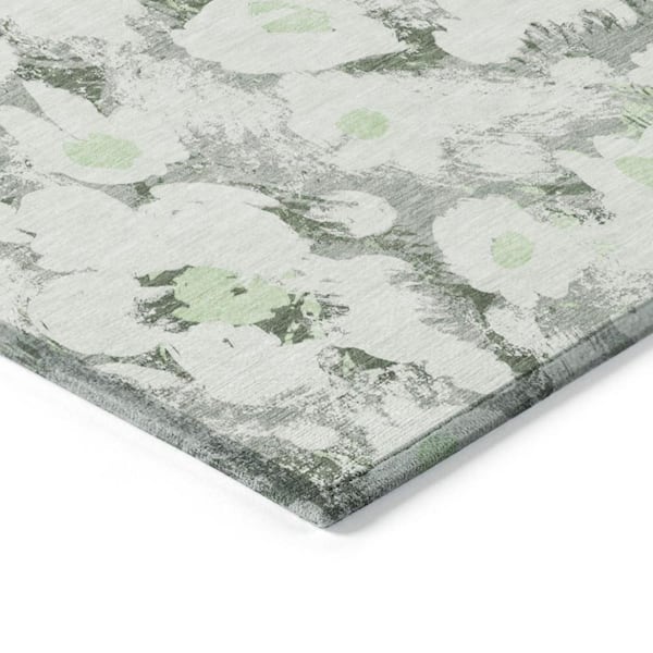 Artichoke Green 2 ft. x 3 ft. Woven Floral Polyester Rectangle Indoor/Outdoor Area Rug