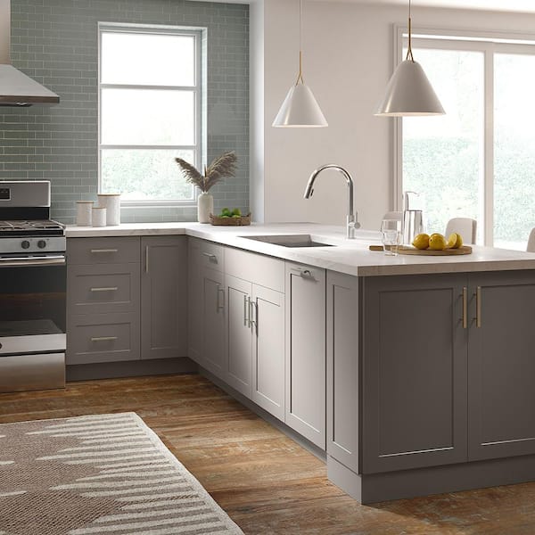 Cambridge Gray Shaker Assembled Base Cabinet with Soft Close Full Extension Drawer (27 in. W x 24.5 in. D x 34.5 in. H)