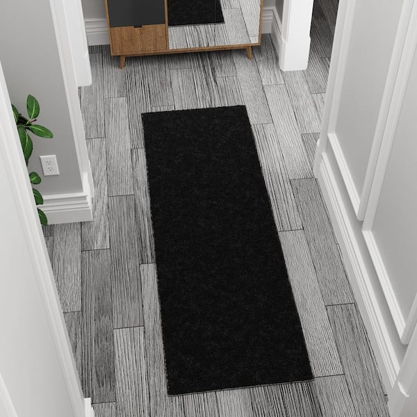 Cozy Plush Non-Slip Rubberback Soft Black 2 ft. x 3 ft. Indoor Runner Rug