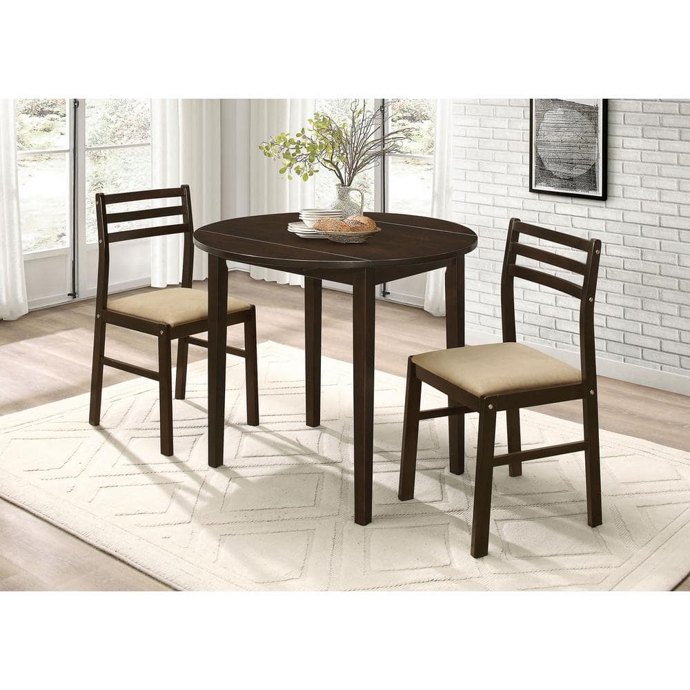 Espresso Wood Ladder Back Dining Chairs with Tan Microfiber Seats
