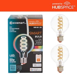 60-Watt Equivalent Smart G25 Clear Color Changing CEC LED Light Bulb with Voice Control Powered by Hubspace (2-Pack)