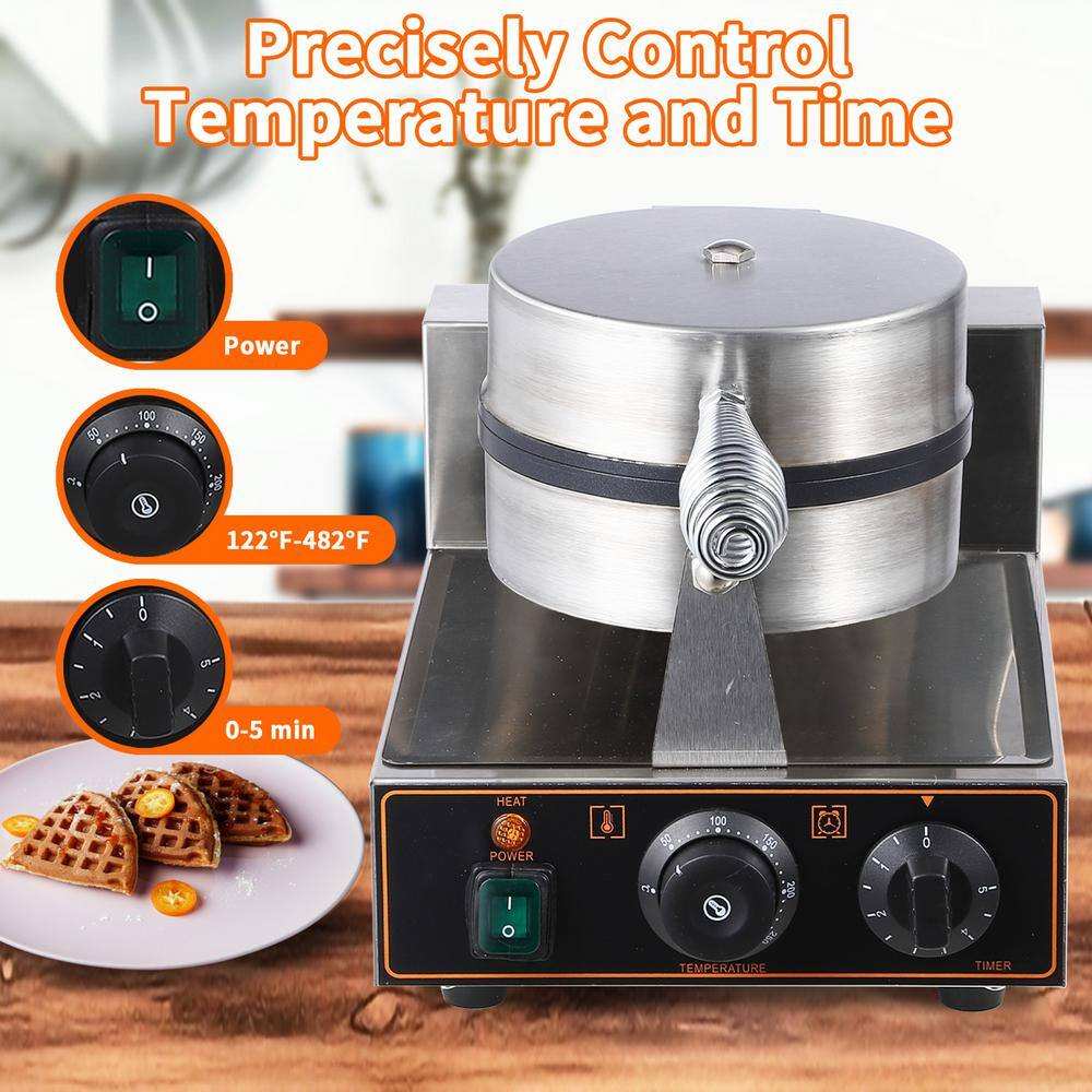 1300-Watt Silver Stainless Steel Belgian Waffle Maker with Adjustable Temperature and Timer