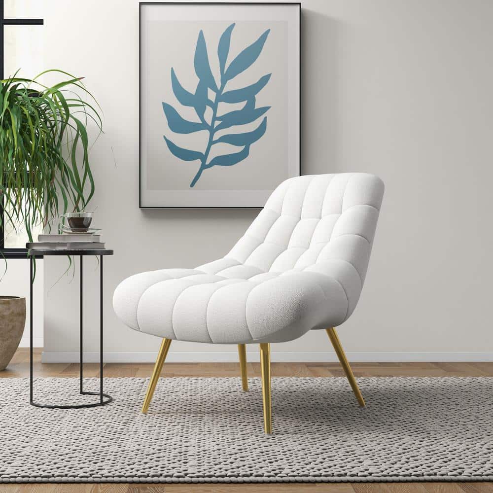 Eden Cream Boucle Fabric Lounge Chair with Gold Metal Legs