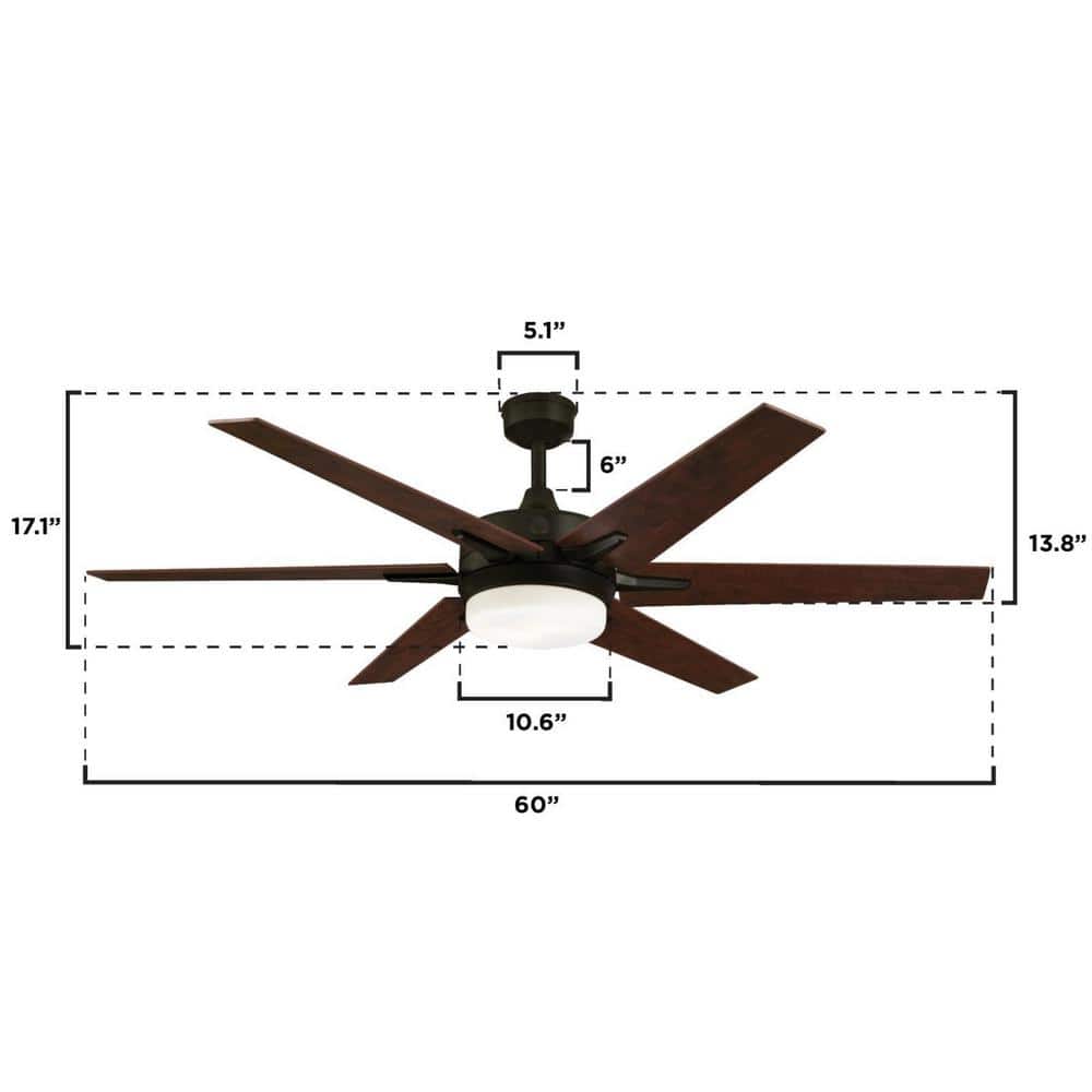 60'' Black-Bronze Ceiling Fan with LED Light Kit and Remote