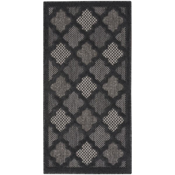 Nourison Easy Care Charcoal Black 3 ft. x 5 ft. Trellis Contemporary Area Rug