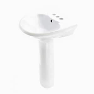16 in. Bathroom Pedestal Sink Porcelain in White (Set of 3)