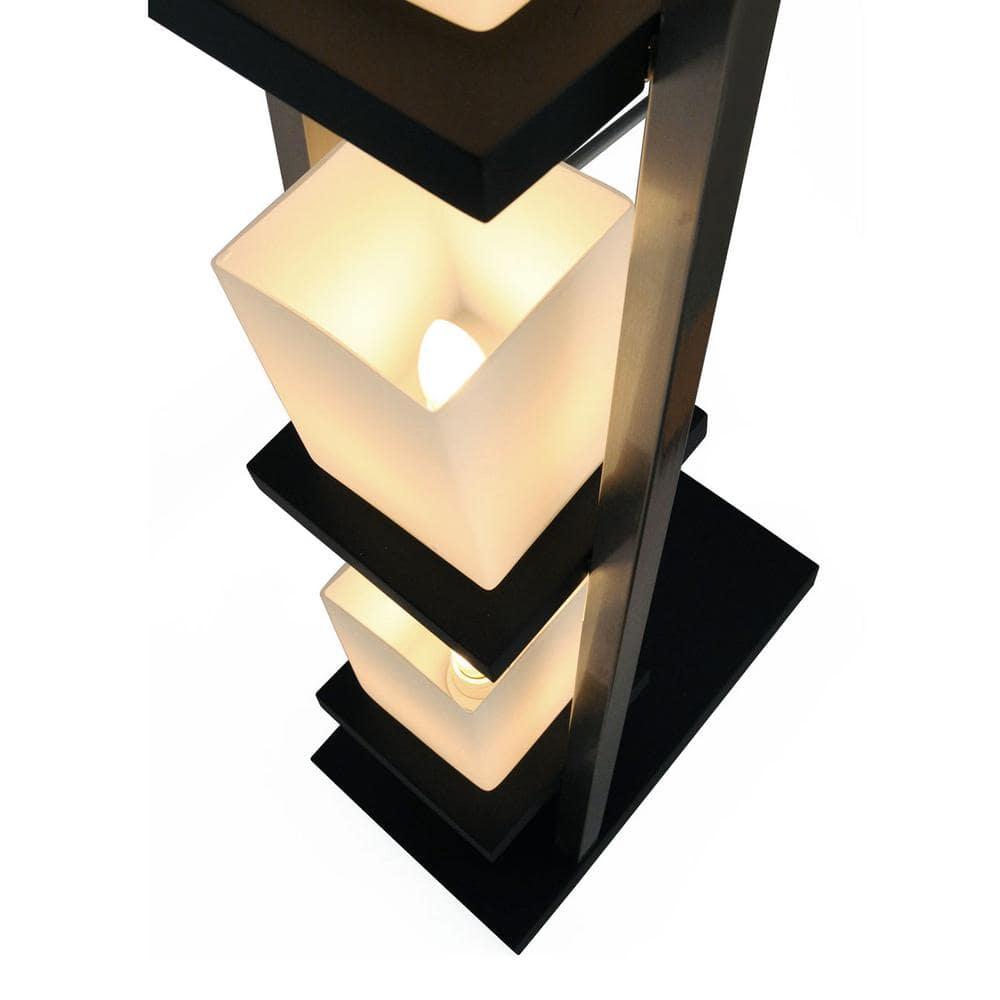 Escalier 5-Light Arc Floor Lamp in Espresso & Brushed Nickel with Off-White Glass Shades
