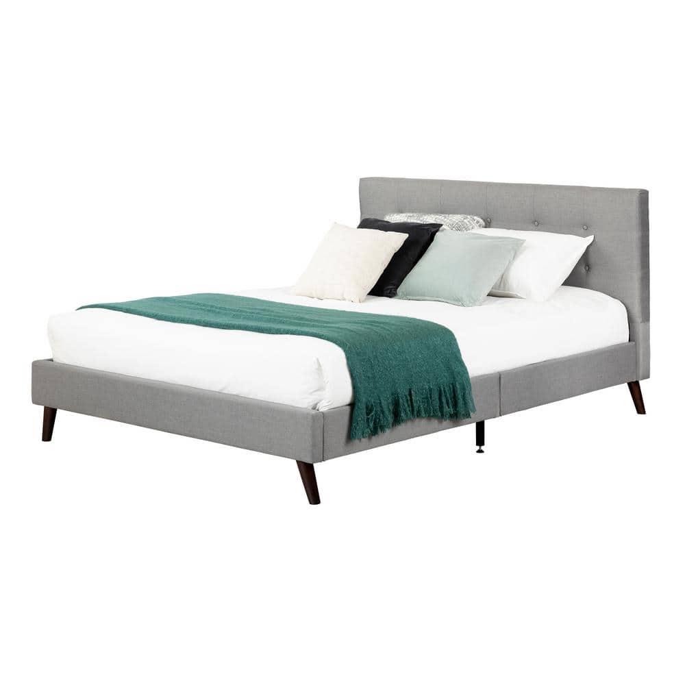 Medium Gray Tufted Upholstered Full Wood Frame Bed