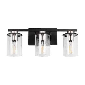 18.5 in. 3-Light Black and Brushed Nickel Vanity Light with Clear Glass Shade for Bathroom (Bulbs Not Included)