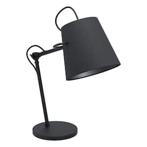 Granadillos 8.67 in. W x 30.71 in. H 1-Light Black Desk Lamp with Black Fabric Shade and Adjustable Arm