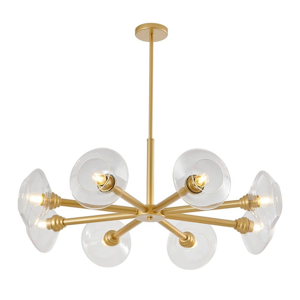 8 Light Gold Modern Chandelier for Living Room with Clear Glass Shades (Bul