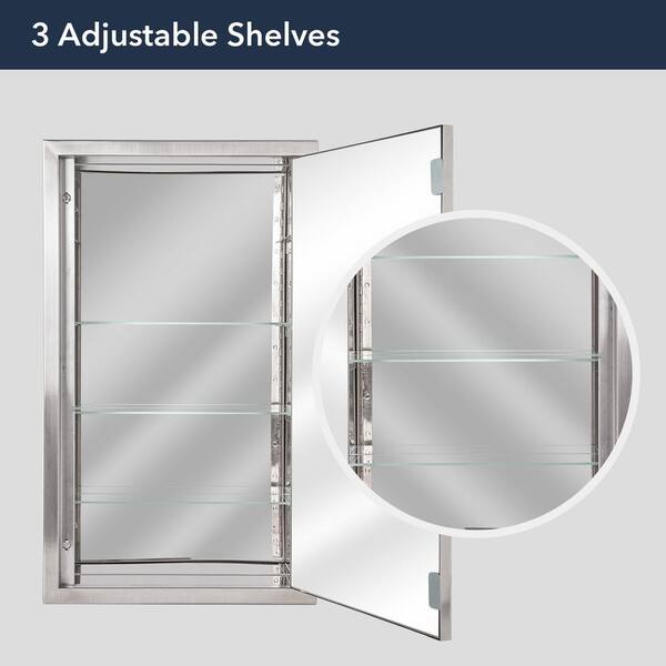 Hampton 15-3/4 in. W x 25-1/2 in. H x 5 in. D Framed Recessed 3-Shelf Bathroom Medicine Cabinet in Satin Nickel Hampton 15-3/4 in. W x 25-1/2 in. H x 5 in. D Framed Recessed 3-Shelf Bathroom Medicine Cabinet in Satin Nickel