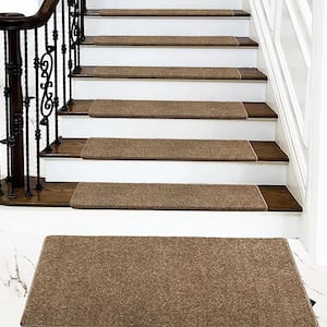 Camel 9.5 in. x 30 in. x 1.2 in. Bullnose Polypropylene Non-slip Carpet Stair Tread Cover With Landing Mat (Set of 15)