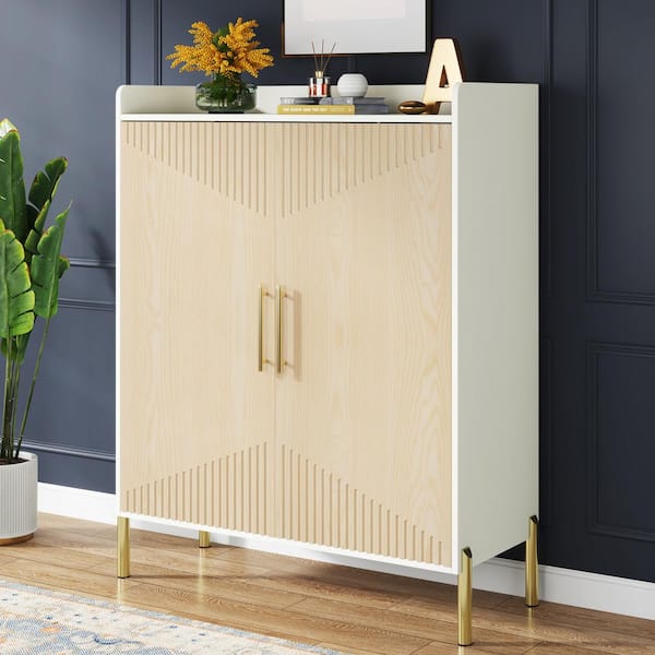 Lauren Brown 44 in. H Shoe Storage Cabinet with Adjustable Shelves, 30 Pairs Modern Entryway Shoe Cabinet with Doors