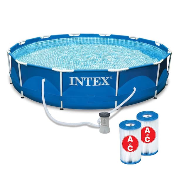 35 in. D Metal Frame Round Shape Pool with Filter and Type A or C Filter Cartridges