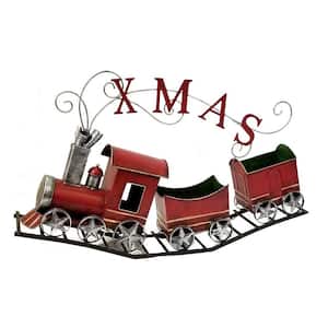 36 in. Metal Christmas Train with 2 Carts on Track X-M-A-S