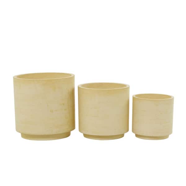 Litton Lane 12 in., 10 in., and 8 in. Medium Yellow Magnesium Oxide Indoor Outdoor Planter (3- Pack)