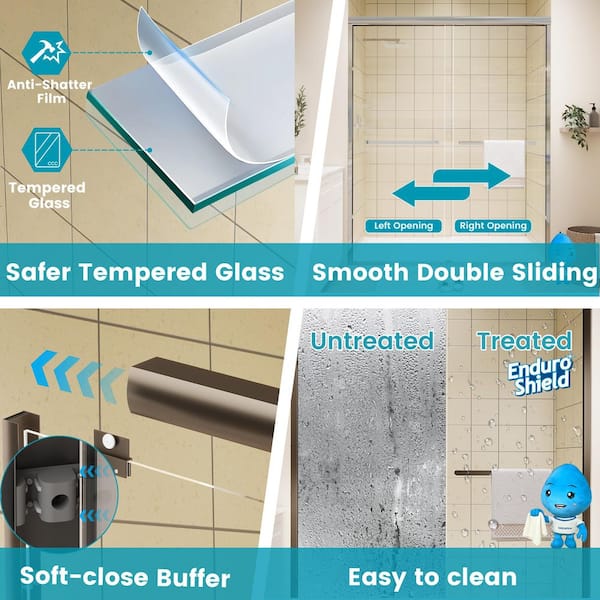 56 in. to 60 in. W x 72 in. H Sliding Framed Shower Door in Oil Rubbed Bronze with Clear Glass Double Sliding Reversible