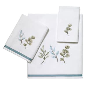 3-Piece White Ombre Leaves Cotton Towel Set