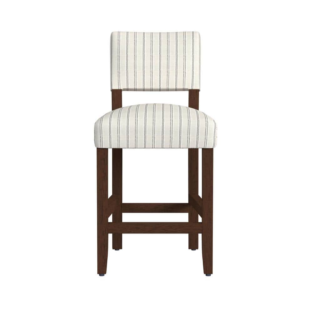 White and Black Striped Upholstered Wood Counter Stool