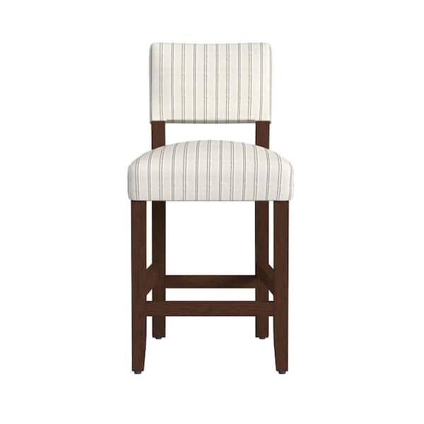 25.6 in. Black and White Stripe Open Back Wood Bar Stool Counter Stool with Upholstered Seat