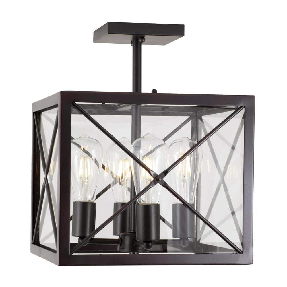 Contemporary Satin Bronze Semi-Flush Mount with Clear Glass