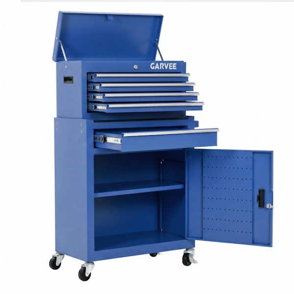 5‑Drawer 2‑in‑1 Lockable Rolling Tool Chest, Metal Tool Box Cart with Casters for Garage Workshop, Blue
