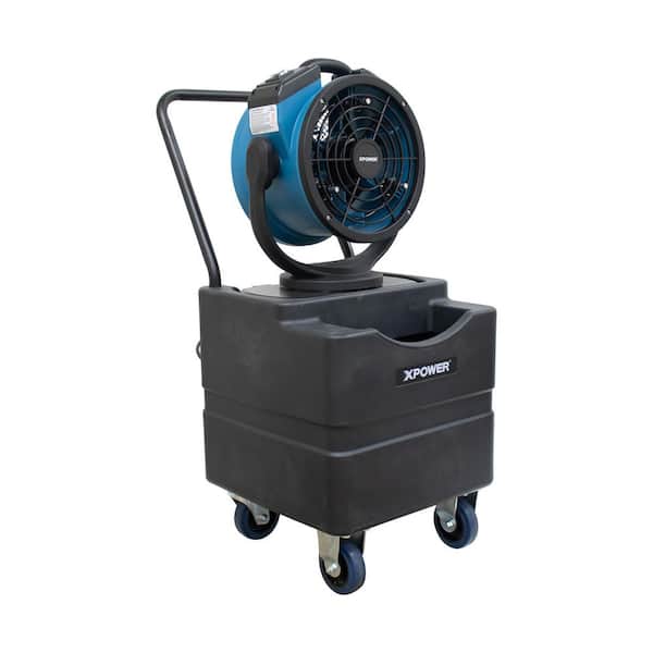 11 in. 3-Speed Oscillating Misting Fan in Blue with Water Pump, Hose and 9.2 Gal. Water Tank