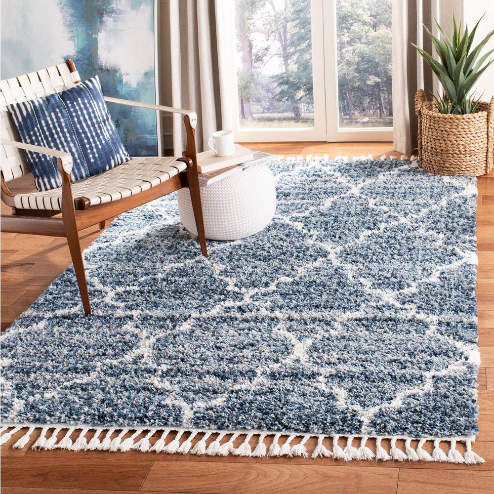 Ivory Geometric Square Shag Rug - Hand-knotted Synthetic Easy Care