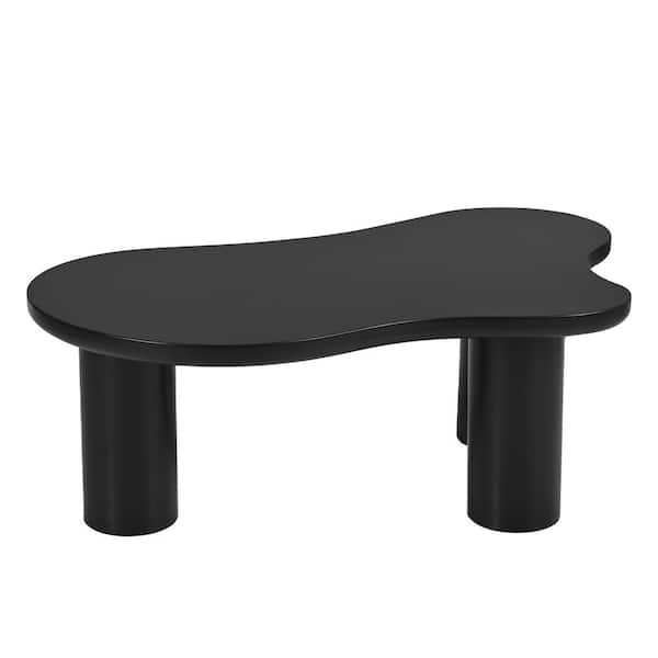 44 in. Black Wood Nesting End Table with Thick Legs, Cloud Coffee Table
