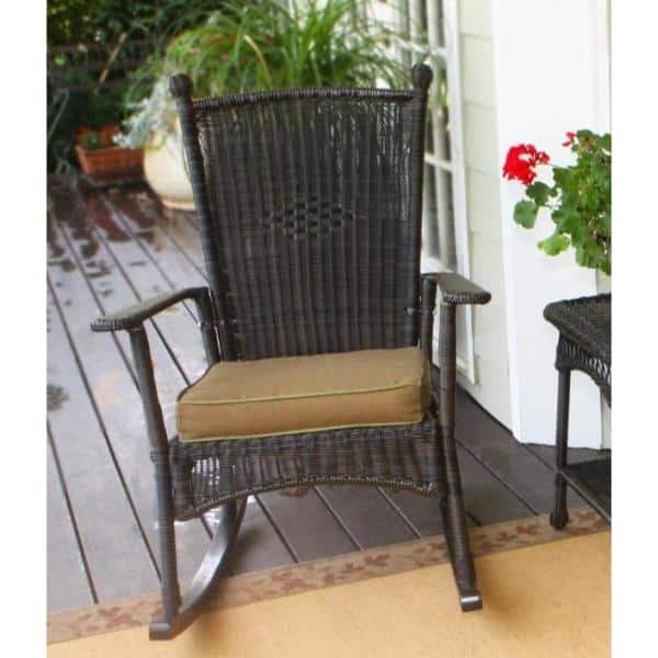 Portside Dark Roast Wicker Outdoor Rocking Chair with Cushions