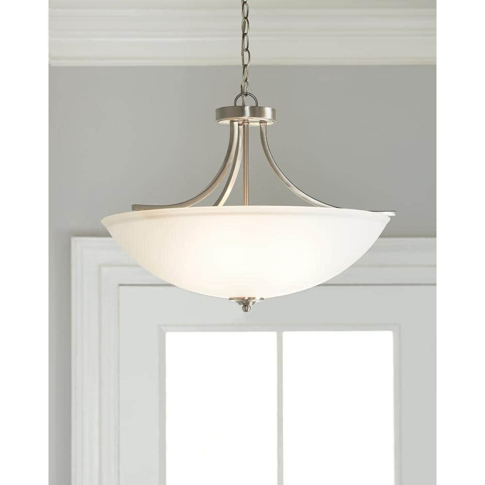 Geary 17.75" Brushed Nickel and Glass Convertible Pendant