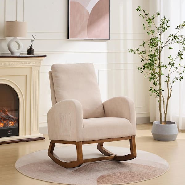 Noble House Modern Beige Upholstered Rocking Accent Chair with Side Pocket