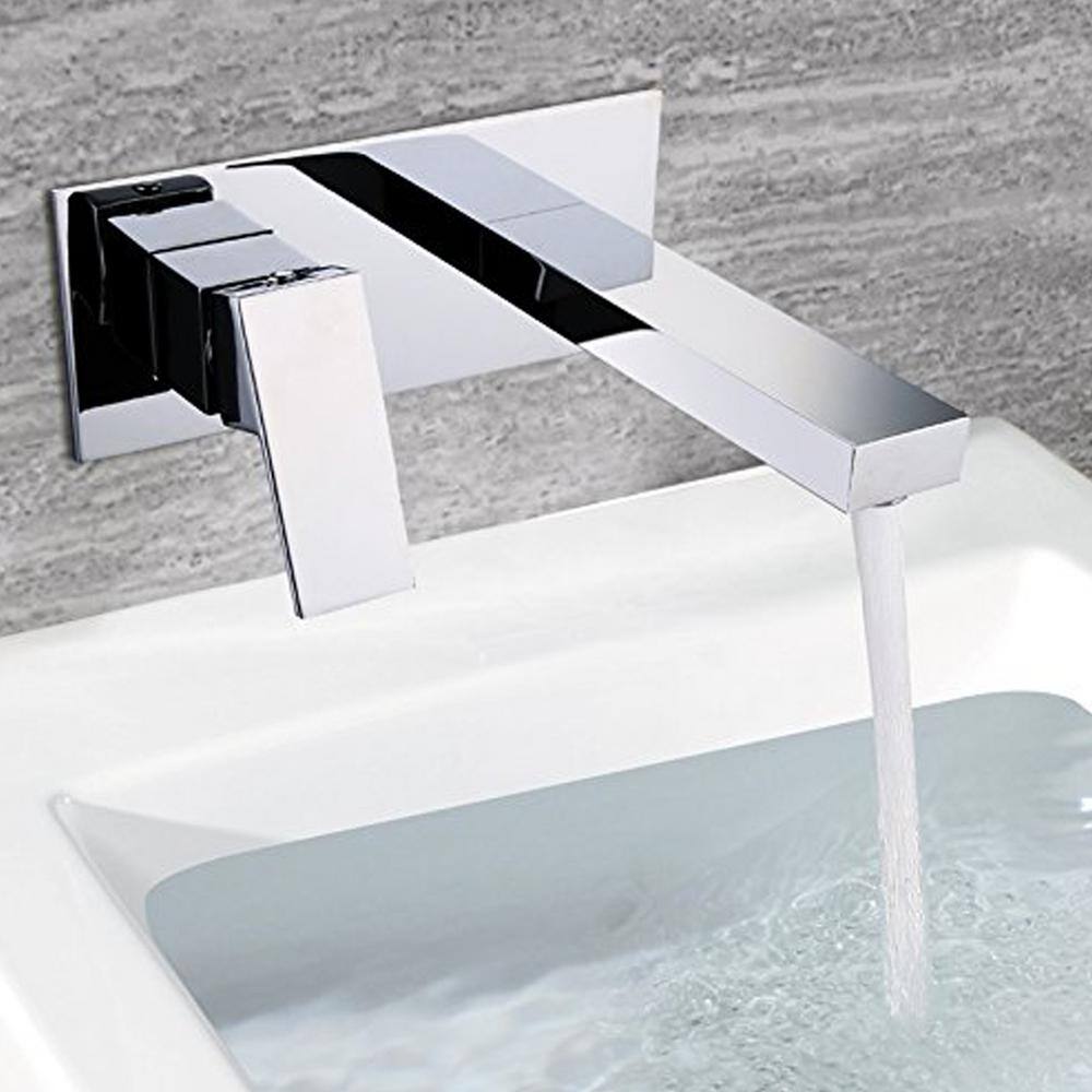 Chrome Wall Mounted Left-Handed Single Handle Bathroom Faucet